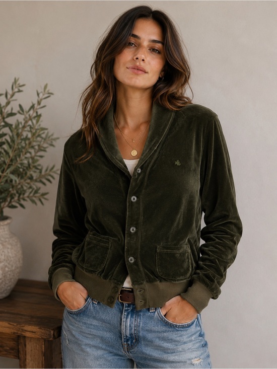 Lauren Ralph Lauren Tops - Lauren Ralph Lauren Vintage Olive Green Velvet Velour Shawl Collar Jacket Large